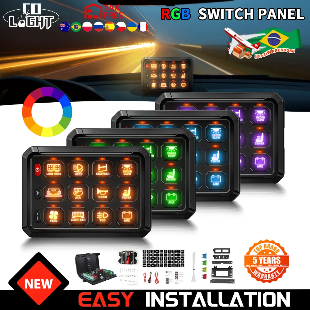 COLIGHT 8/12 Gangs RGB LED On-Off Switch Panel bluetooth APP Control Universal Lights Electronic Power Relay Control System 12V