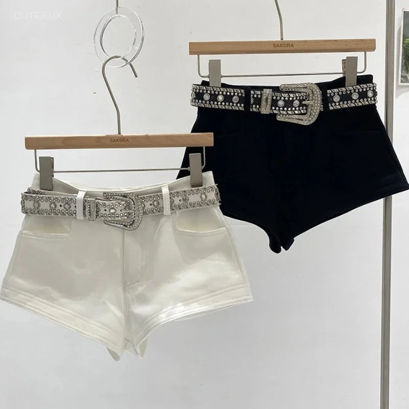 2026 New Bottoms Jean Shorts Women Heavy Diamond Belt Y2k Pants Pantalones Cortos De Mujer Fashion Summer Bodycon Short Mujer