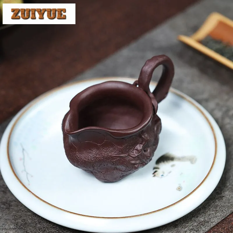 160ml Authentic Yixing Purple Clay Tea Pitcher Handmade Dragon Justice Cup Raw Ore Mud Divide Tea Chahai Zisha Cha Tea Ceremony