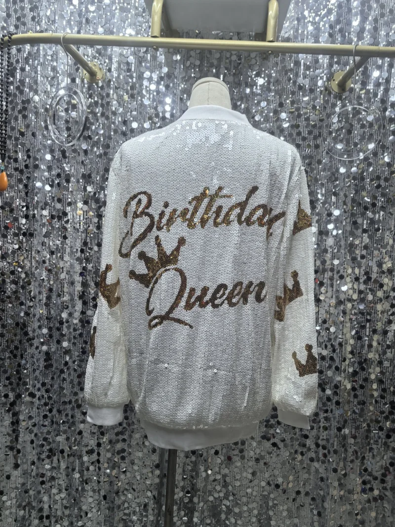 

Autumn And Spring New Long Sleeve Geometry Streetwear Loose Outerwear Jackets Sequins Hip Hop Zipper Women's Coats