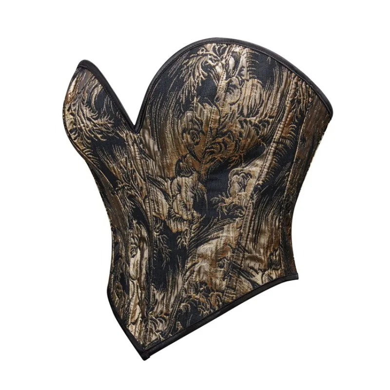 Women Corset Crop Top Medieval Vintage Flower Print Bustiers Lace Up Corsets Body Shaper Short Torso Korsett Fashion Black Gold