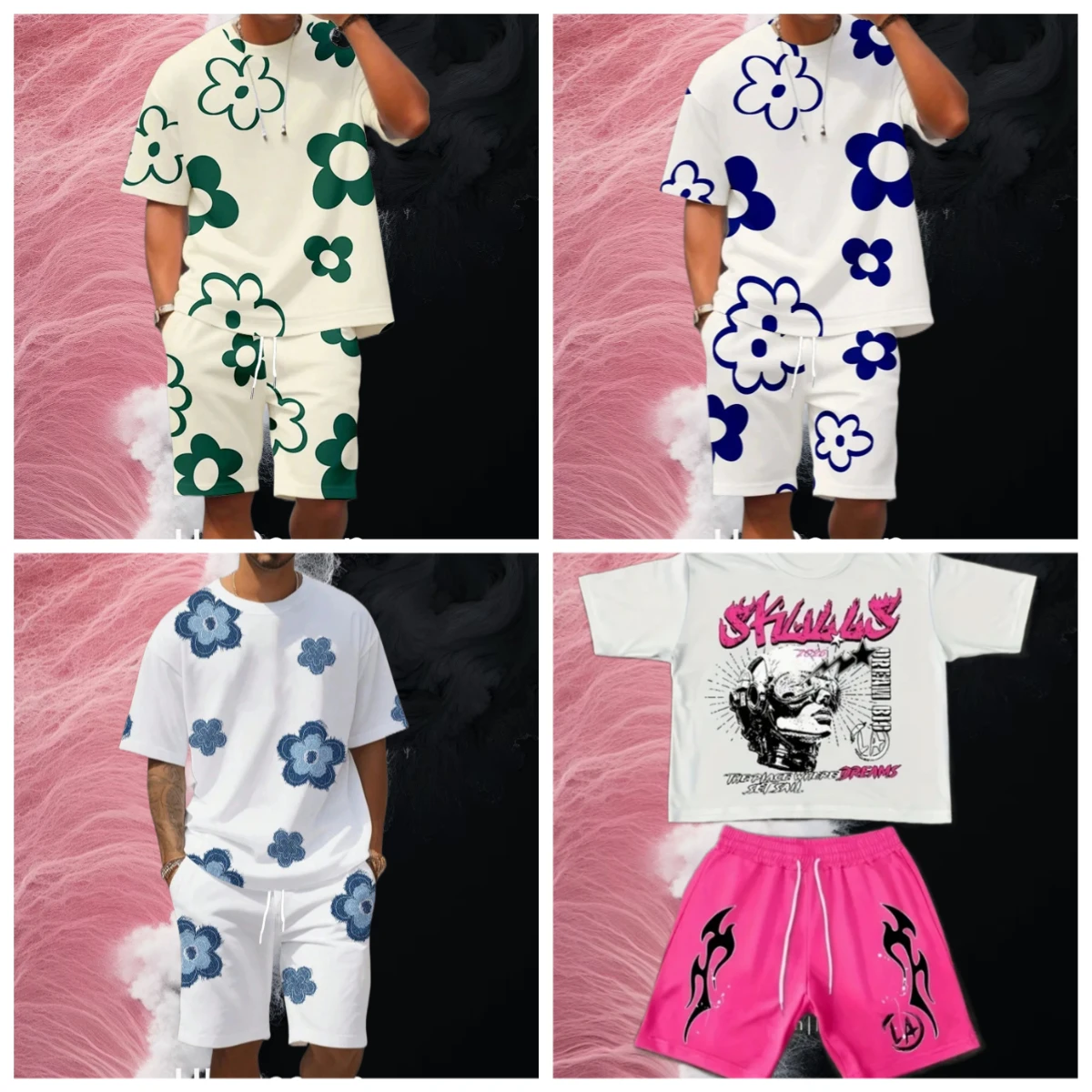 

2025 Summer Men's Breathable and Comfortable Round Neck T-shirt Shorts with Printed Pattern Outdoor Casual Two-piece Set