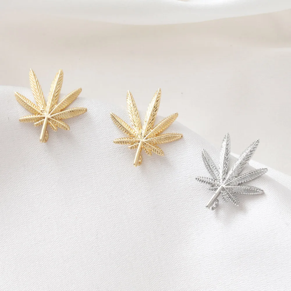 4PCS Maple Leaves Leaf Ear Studs Earrings for Jewelry Findings Components DIY Brass 14k Gold Plated Accessories 17*19mm