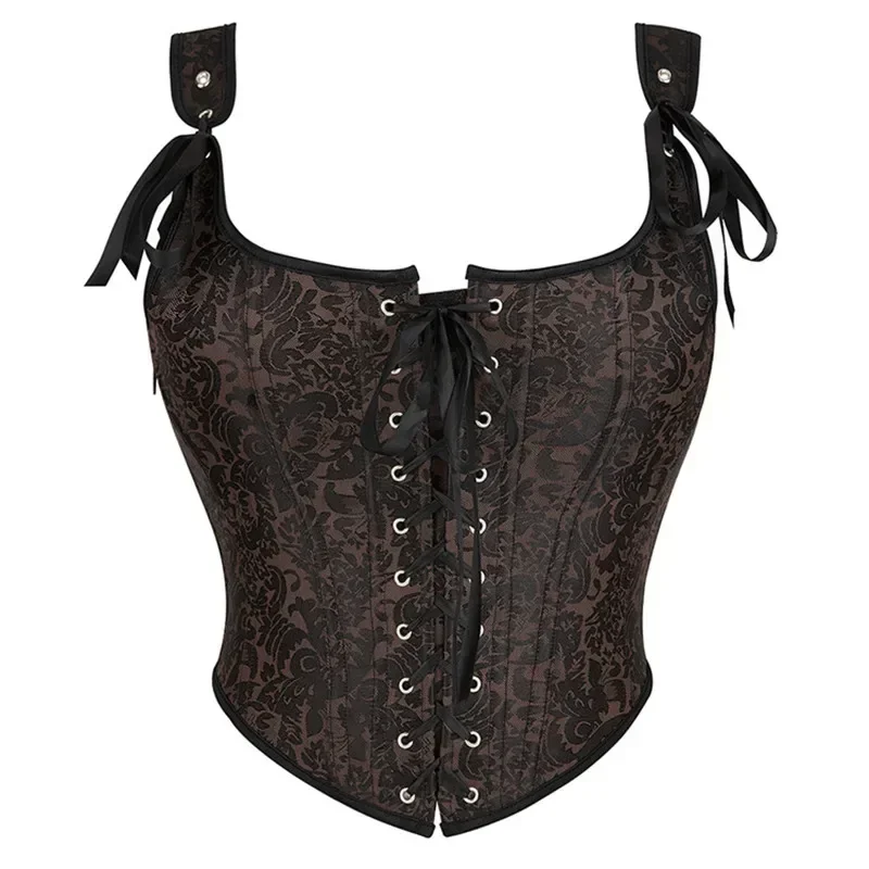 Women Sexy Corsets Bustiers with Shoulder Straps Medieval Gothic Corset Tops Flower Print Vintage Corselet Overbust Plus Size