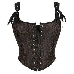 Medieval Vintage Women Corset Crop Top Lace Up Overbust Bustiers With Straps Body Shaper Short Torso Sexy Corselet Vest