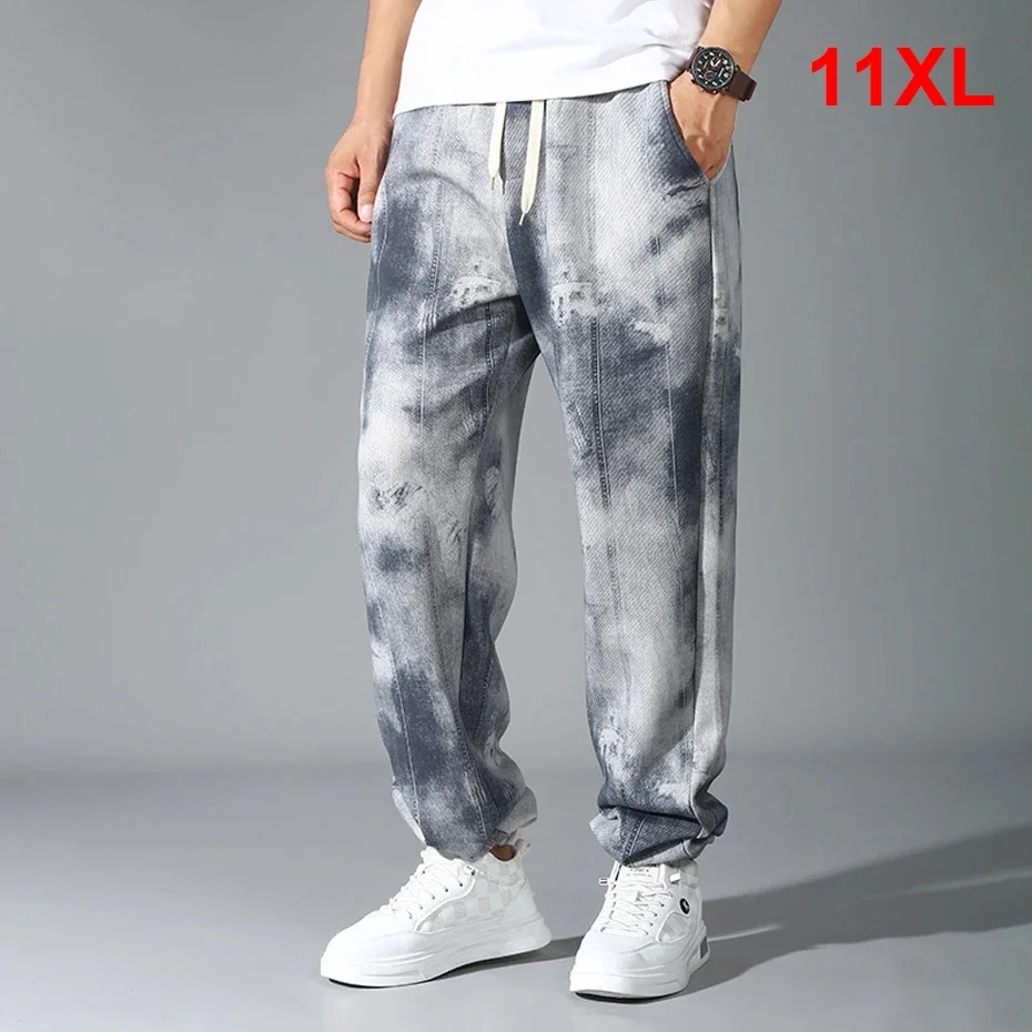 Calças jogger tingidas com gravata masculina, moletom casual, calça elástica na cintura, calças de treino da moda, grandes, plus size, 11XL