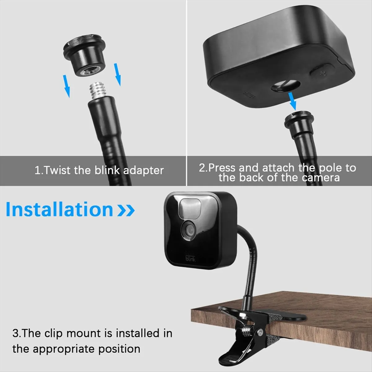 A003 Flexible Clip Clamp Mount for Blink XT/XT2 Camera, Outdoor Mini Ideal Clip to Cribs, Shelves, and Furniture