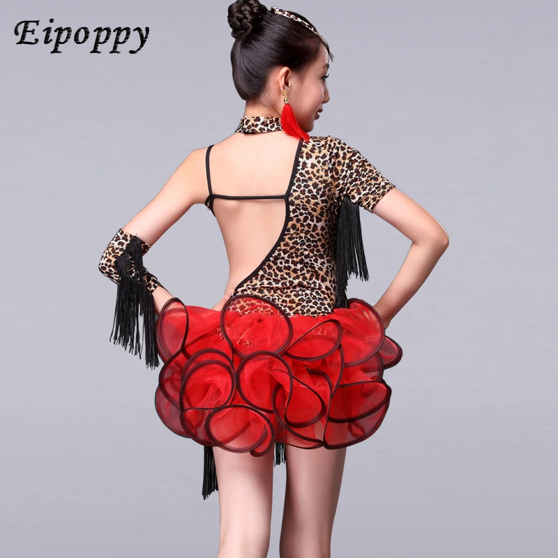 زي تنورة الرقص اللاتينية للأطفال ، ملابس الرقص اللاتينية للبنات ، فستان شرابات ، ملابس المنافسة