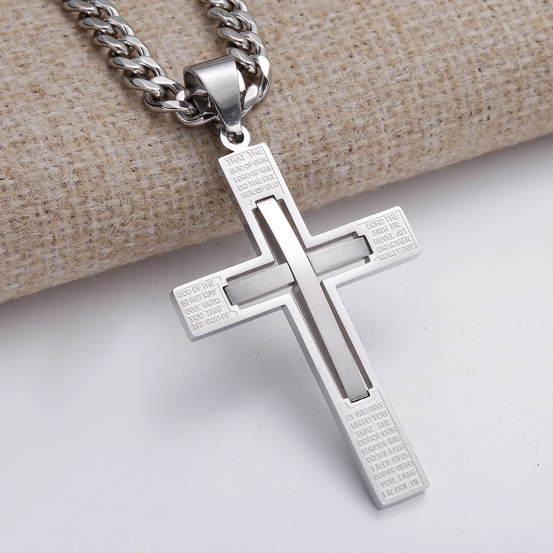 New Fashion Women Mens 316L Stainless Steel Crucifix Cross Pendant Curb Chain Necklace 6mm 18-36\