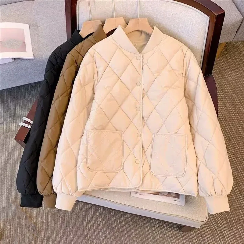 Mulheres coreanas cor sólida para baixo algodão outwear 2025 senhoras mangas compridas parkas jaqueta de inverno feminino curto algodão acolchoado topos casaco