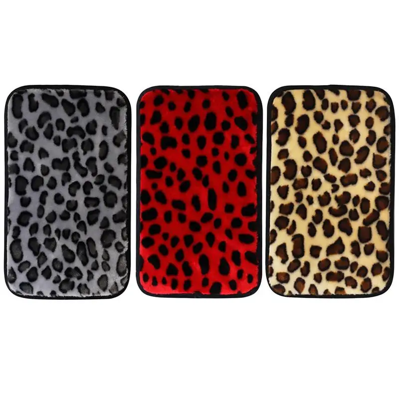 Car Armrest Cover Mat Short Plush Leopard Grain Print Pattern Center Console Cover Pads Auto Styling Interior Accessories