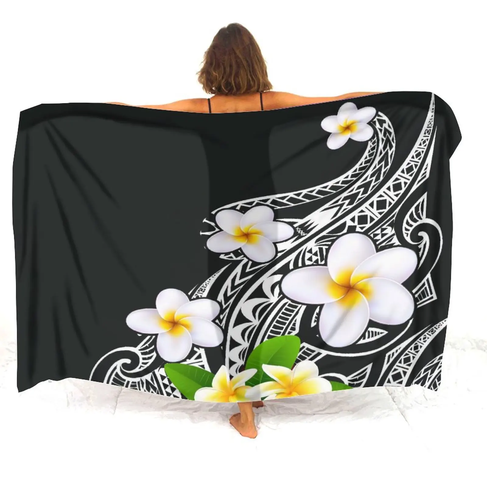 Summer Seaside Vintage Floral Print Ladies Sarong Custom Design Art One-Piece Shawl Hawaiian Resort Beach Apron Polynesian Coat