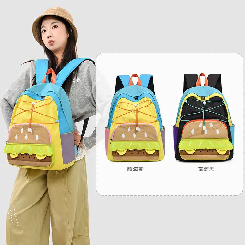

New Creative Hamburger Nylon Backpack Large Capacity Casual Rucksack Multi-pocket Daily Commute Outdoor Cute Backpacks Cartoon