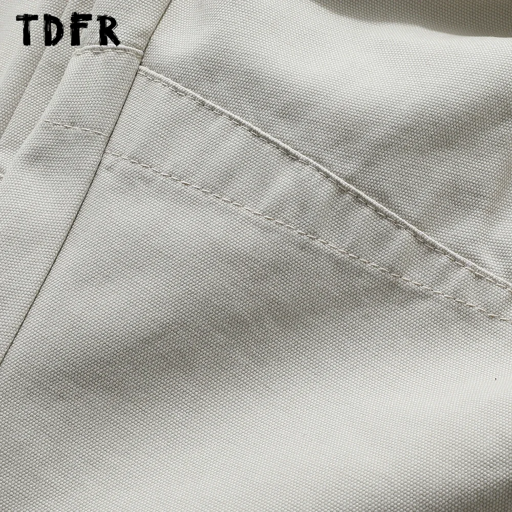 Solid Color Cargo Pants Mens Spliced Retro Streetwear Elastic Waist Pocket Loose Wide Leg Trousers Men