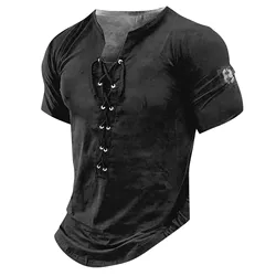 Men Henley Collar T Shirt V-Neck Short Sleeve Tops Breathable Tee Shirt Solid Color Men's Clothing Summer Casual Tank Top Tee