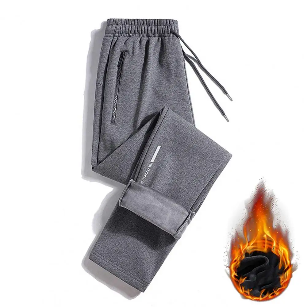 Men Fleece Lining Sweatpants Men's Winter Fleece Lined Jogger Pants with Zippered Pockets Sport Trousers for Weather Warm Velvet