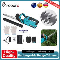 Podofo Electric Rechargeable Hedge Trimmer 21V Cordless Lawn Mower Hedge Pruner Trimmer Garden Power Tool With 1 Battery 1charge