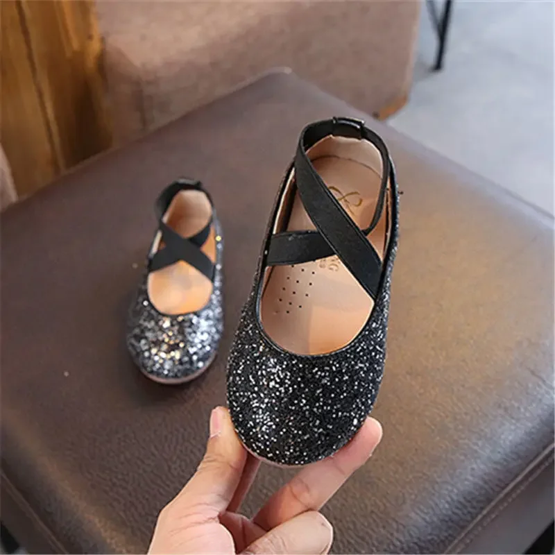 Girls Princess Shoes Spring Autumn Baby Soft Sole Dance Ballet Flats Three Color Kids Pink Bling Cute Footwear 26-35