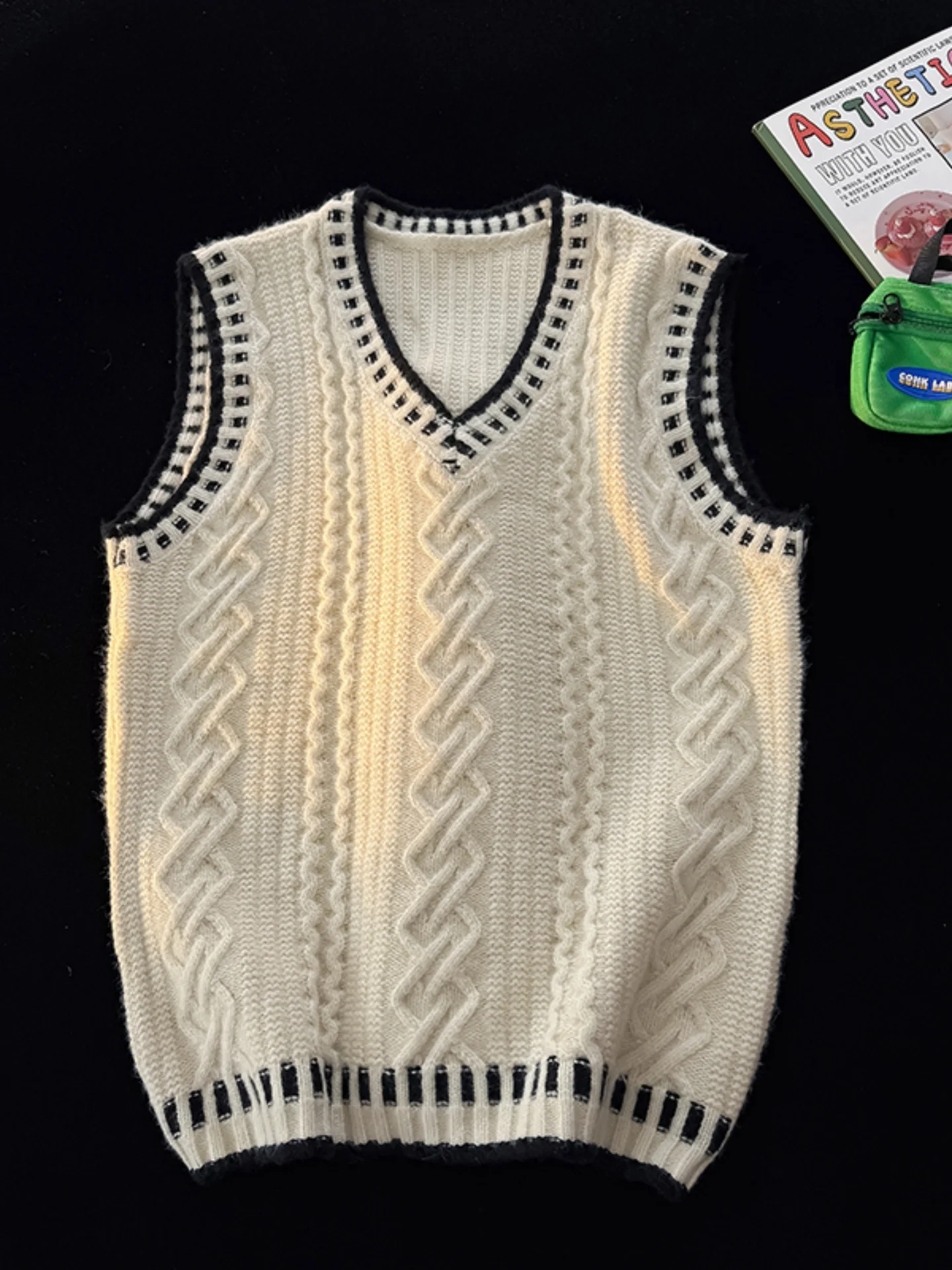 

Мужской вязаный свитер-жилет College Sle с V-образным вырезом, повседневный, удобный, из мягкого материала, для весенне-осеннего сезона, ex Top