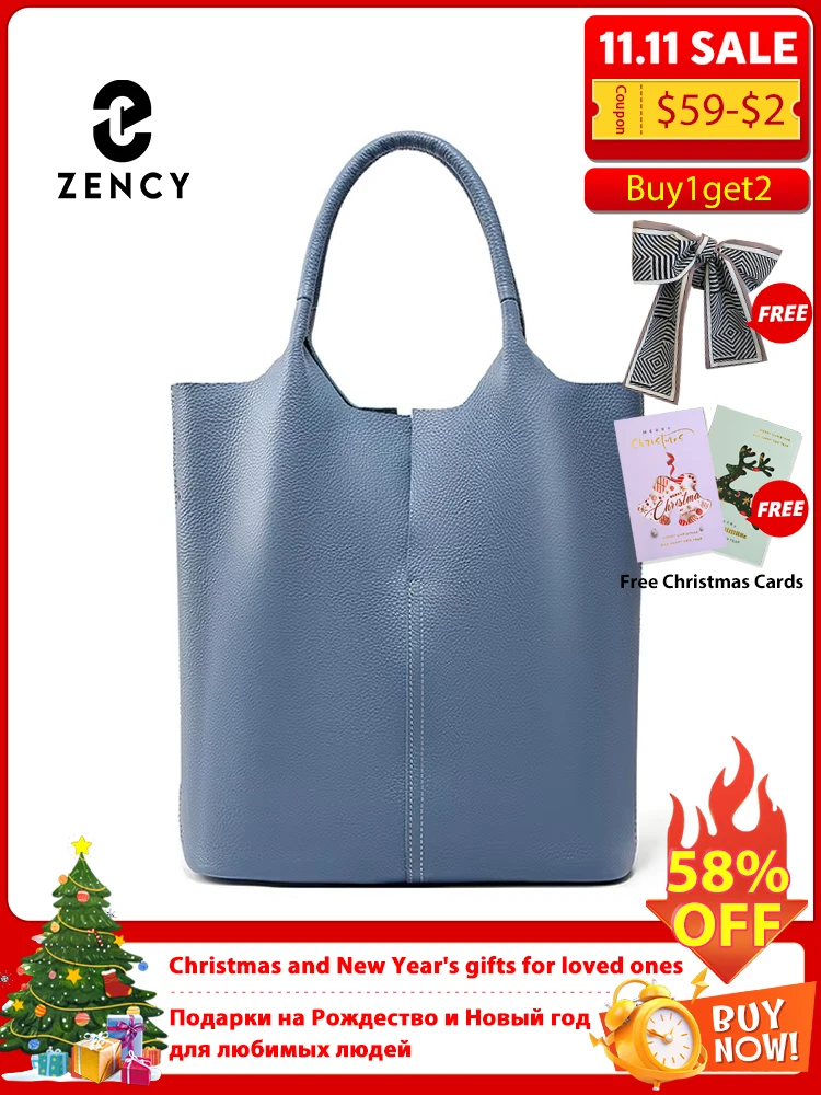 

Zency мягкая женская большая сумка из натуральной кожи, классическая элегантная синяя сумка-шоппер большой вместимости, композитная карманная сумка для покупок