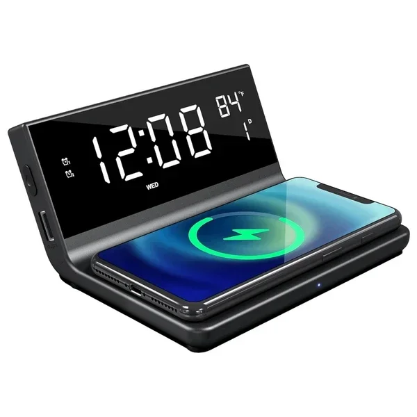 Dual Alarm Clock with 2-in-1 Wireless Charger