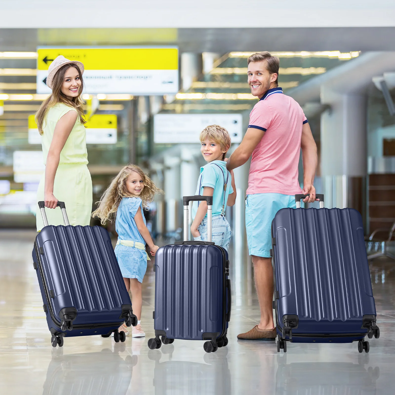 

ABS Trolley Case 20in 24in 28in 3PCS Suitcase Set Vertical Striped Frosted Case Suitcase Navy Blue