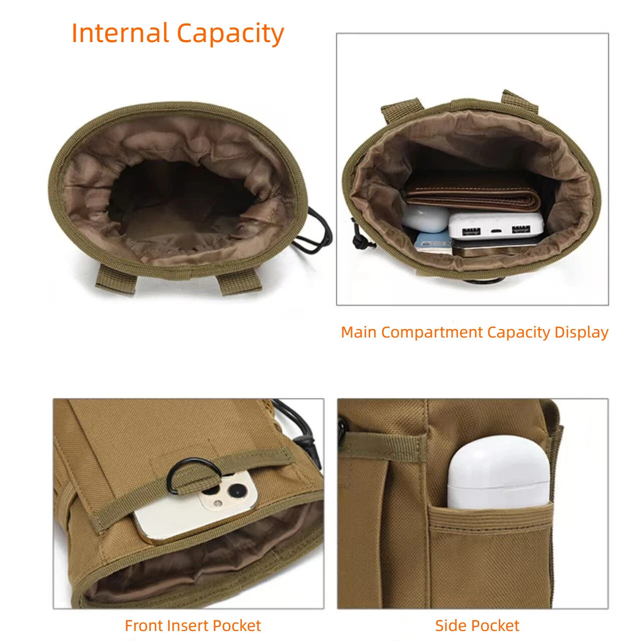 Bolsa tática MOLLE para despejo 3-5L 600D Nylon 3 em 1 - Pacote de cintura para armazenamento de munição de caça preto/verde/caqui