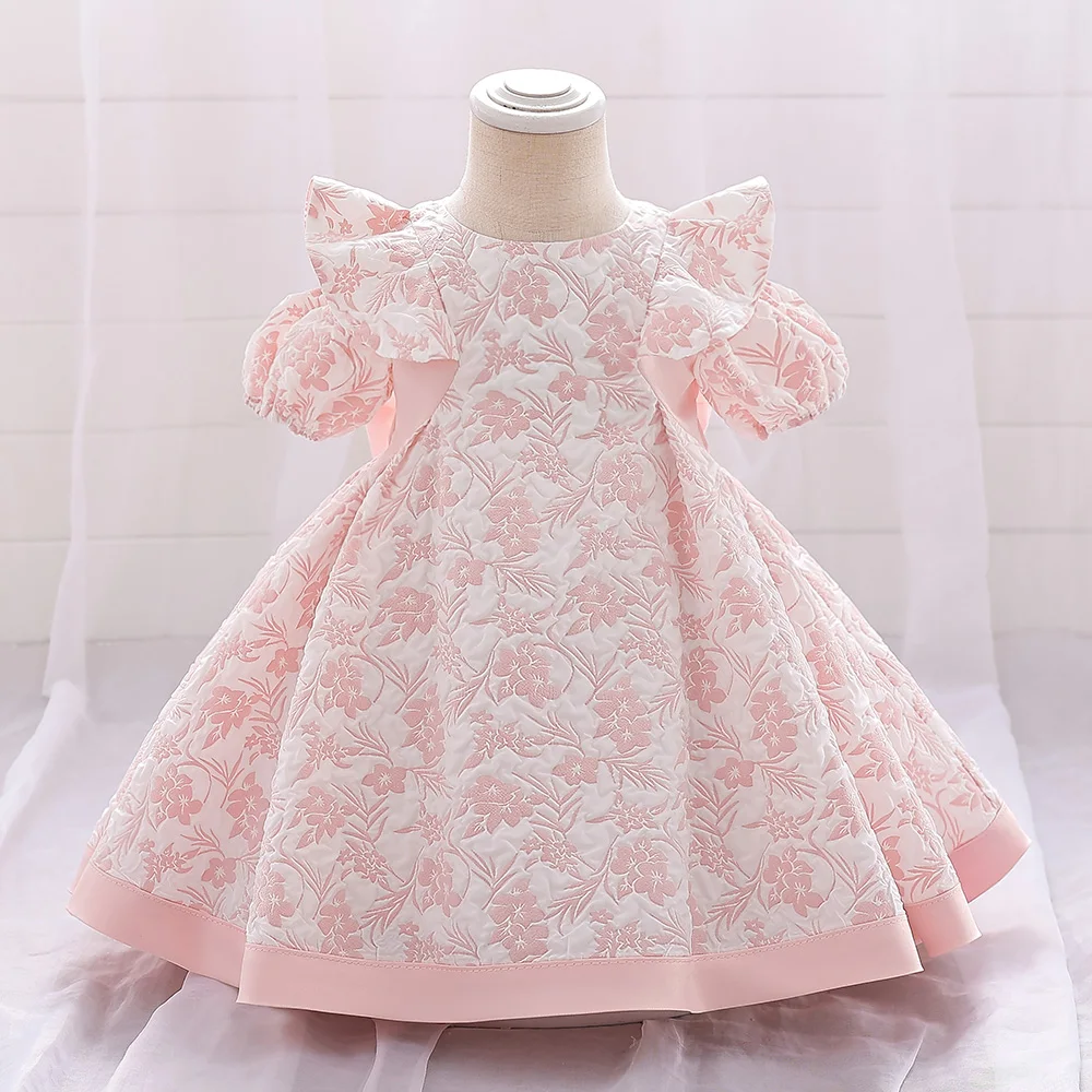 Baby Party Dresses For Girls Court Vintage Ceremony Birthday Ball Gown Big Bow Toddler Kids Princess Clothes Children Vestidos