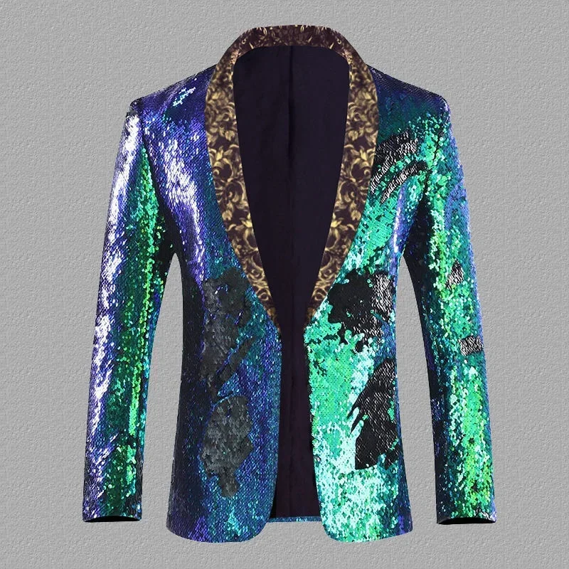

999New sequined metal casual wear rock band performance suit stage male singer