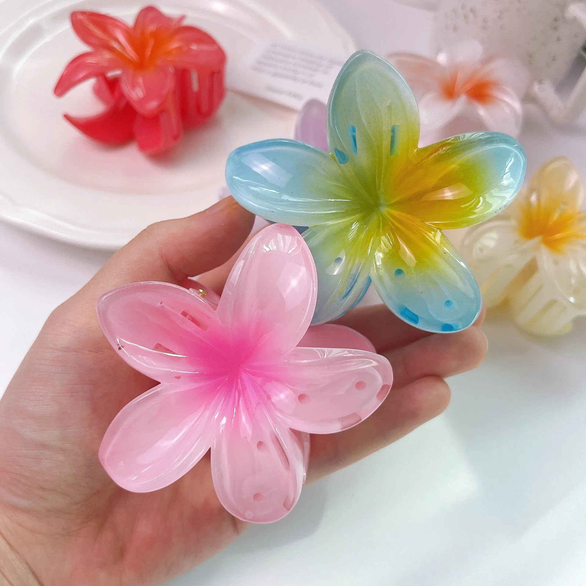 AISHG Farbverlauf Große Blume Acryl Haarnadel Damen Süße Haarklammer Krabbenklammer Haarnadel Hawaiianische Tiara Böhmisches Strandaccessoire