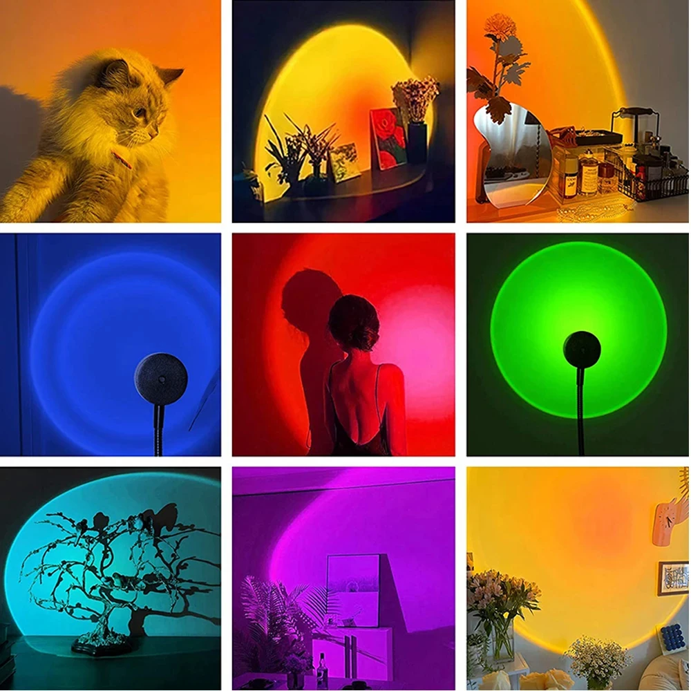 USB Sunset Projection Atmosphere Background Lighting Creative Bedroom Switch Coffee Night Mini Lamp Room Home Wall Mood Neon Bar