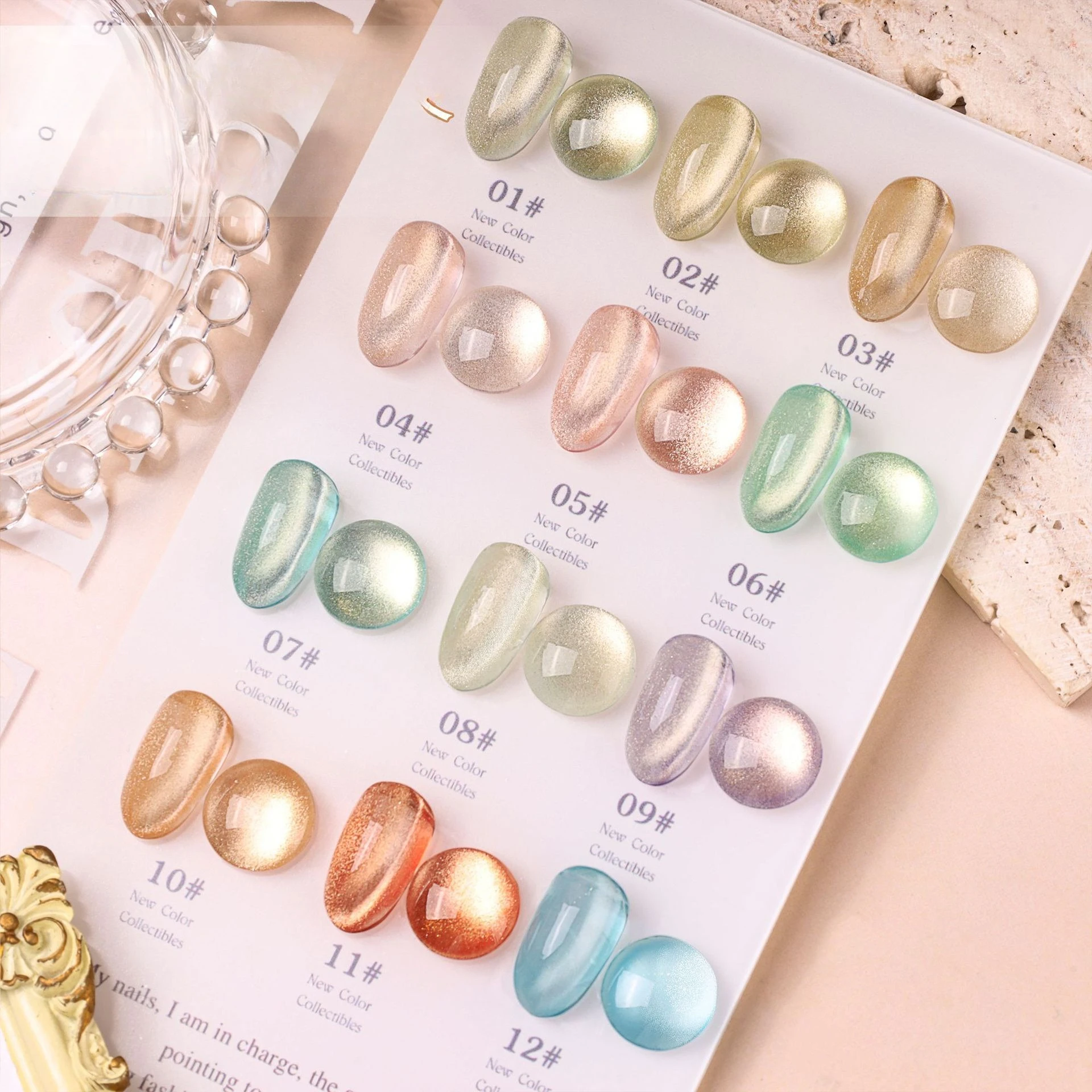 Popular Golden Gradient Champagne Gold Crystal Cat Eye Nail Polish Fashionable Color Flash Glass Beads Cat's Eye Nail Salon