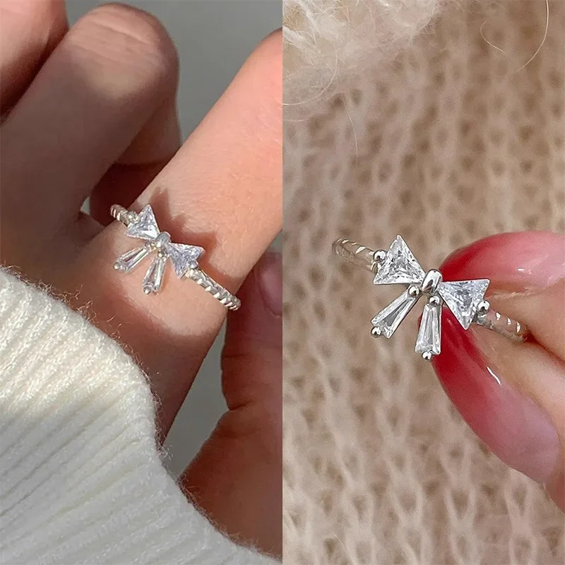 Bowknot Opening Adjustable Ring Women Girls Korean Sweet Alloy Rings Cute Simple Party Rings Fashion Jewelry Accessories Gifts
