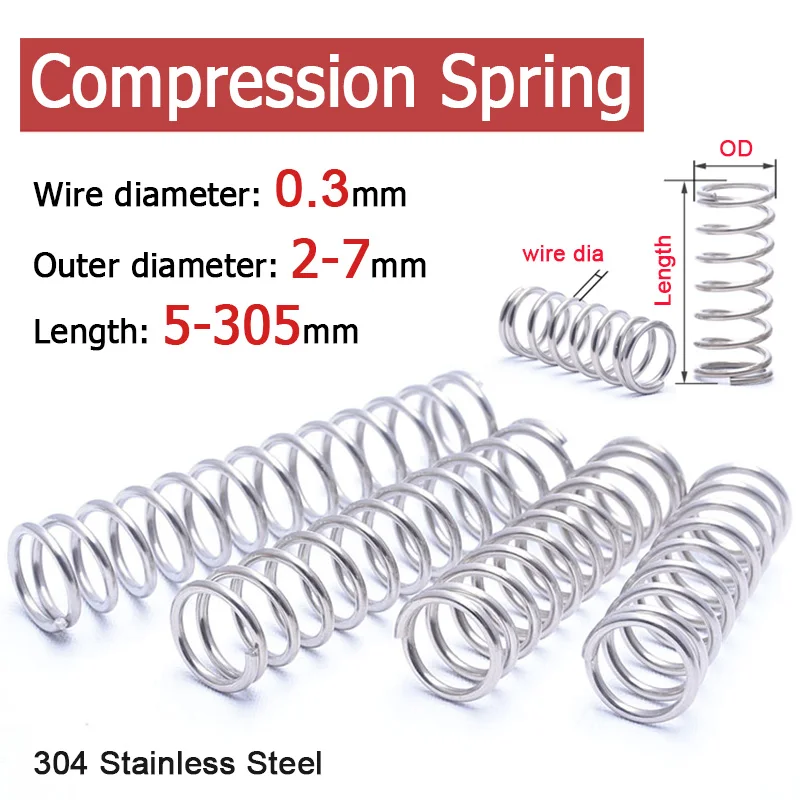 

1-20pcs Wire Diameter 0.3mm 304 Stainless Steel Spring Steel Y-shape Compression Spring Outer Dia 2/3/4/5/6/7mm Length 5mm-305mm