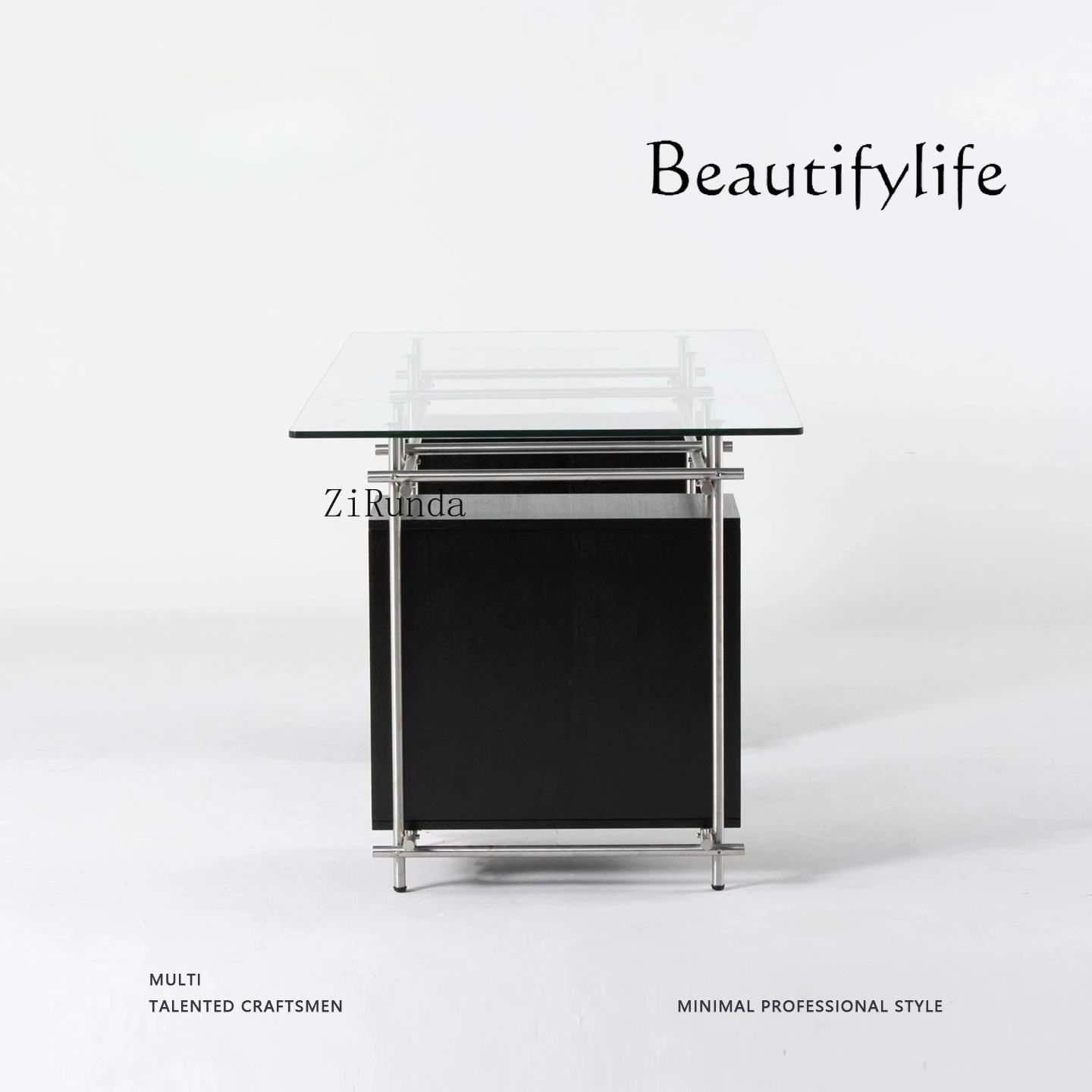 مكتب إيطالي بسيط من الزجاج المقسى مكتب من الفولاذ المقاوم للصدأ منضدة عمل طويلة