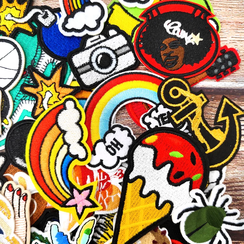 Rainbow Cactus Camera Patches Embroidery For T-Shirt Iron On Appliques Clothes Jeans Stickers Badges Hot Air Balloon