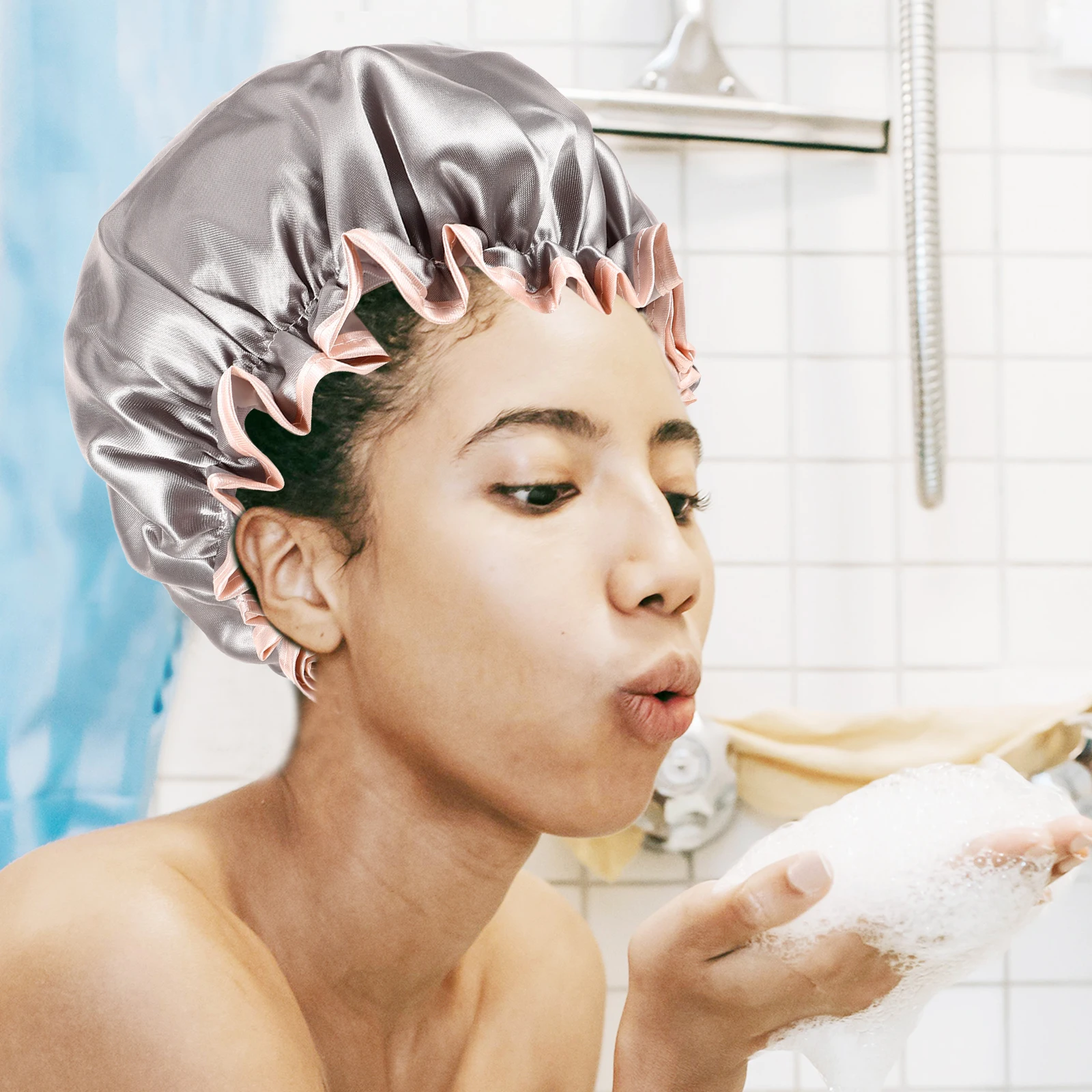 

Waterproof Shower Cap for Women Large Size Bath Hat Hair Cap Reusable PEVA Material Satin Bonnet Essentials SPA Long Hair