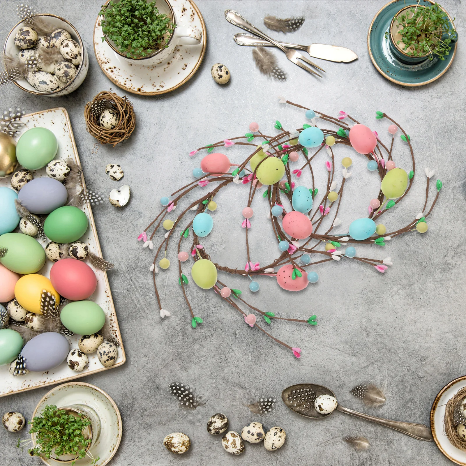 

2pcs Easter Wreath Spring Decorations Artificial Egg Flowers Farmhouse Table Centerpiece Layout Pillar