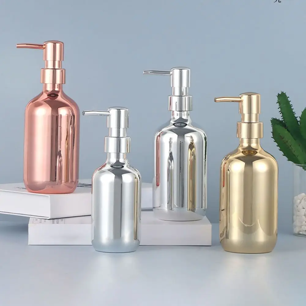 Simple Design Press Type Shampoo Bottle Refillable Rustproof Soap Dispenser Simple Electroplated Empty Pump Jar Bathroom