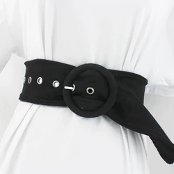 Deerskin Flannel Wide belt dress Sweater Decorative Round Needle Button women belts