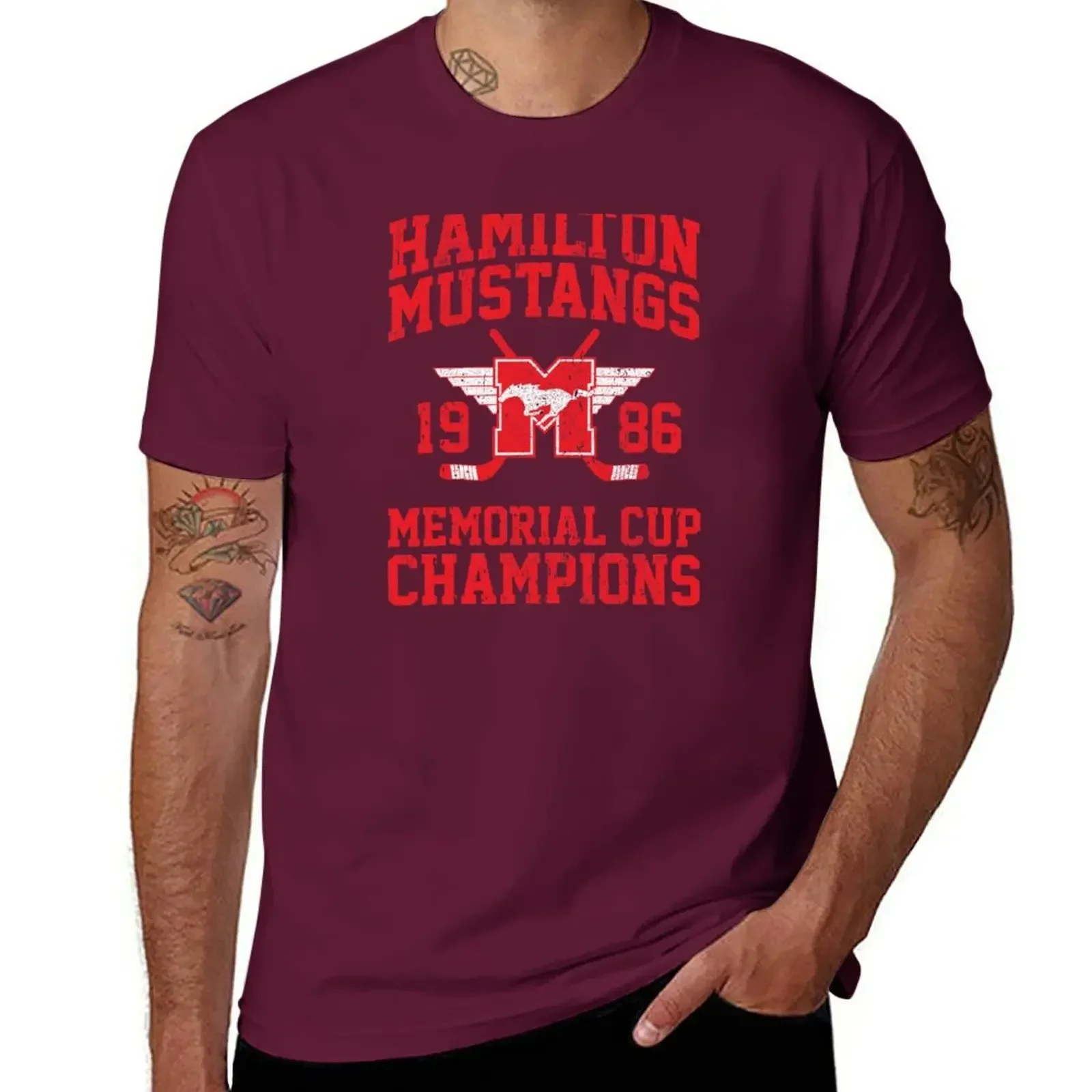 Customizeds sports fans customs mens champion t shirts Hamilton Mustangs Memorial Cup Champions T-Shirt oversized men clothing