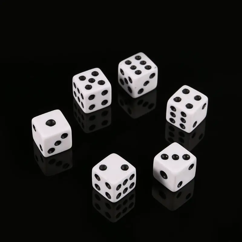 20PCS 5MM 8MM 10MM 12MM 14MM 16MM D6 White Dice Plastic Gaming Right Angle Dice Standard D6 Point Six Sided Cube Dice