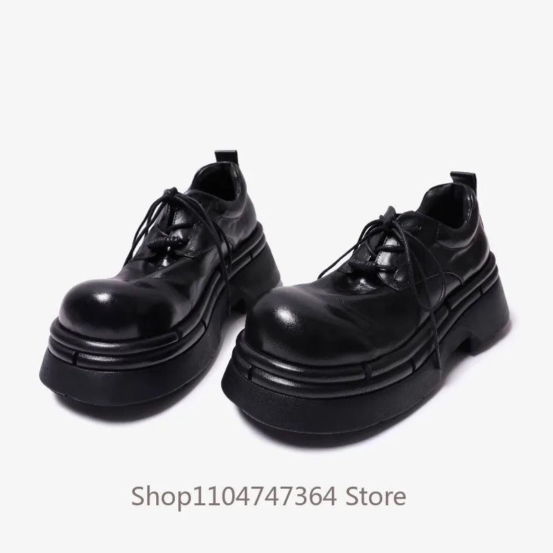 

Мужские туфли дерби из натуральной кожи с эффектом потертости, на толстой подошве, увеличивающие рост, с круглым носком, на платформе