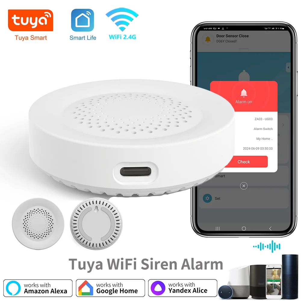 Tuya Zigbee WiFi Smart Sirene Alarm 100db Luidspreker Voor Smart Home Security Werkt Met SmartLife Alexa Yandex - afbeelding 2