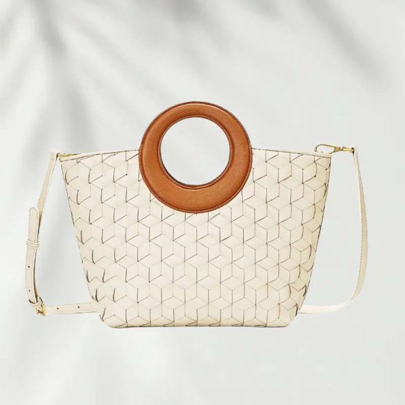 

New Vegan Leather Woven Women's Handbag Fashionable Classic Handheld Basket Bag Diamond Pattern Tote Bag Versatile Commuting Bag