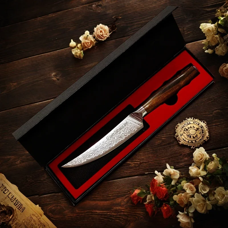 1 pcs Damascus Steel Steak & Multi-Purpose Knife VG10 Is Super Sharp With Ebony Handle - Razor-Sharp Durable Blade For Kitchen