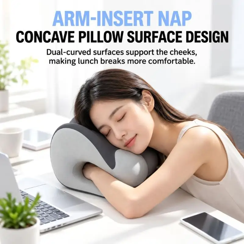 E8BD Desk Napping Support Pillow with High-Density Memory Foam, Breathable Removable Cover, Ergonomic Chair Headrest for Office