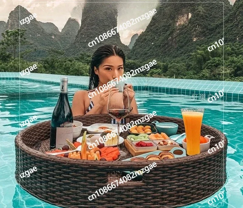 

Water Floating Tray Round Rattan Heart Basket B & B Hotel Villa Swimming Pool Dining Plate