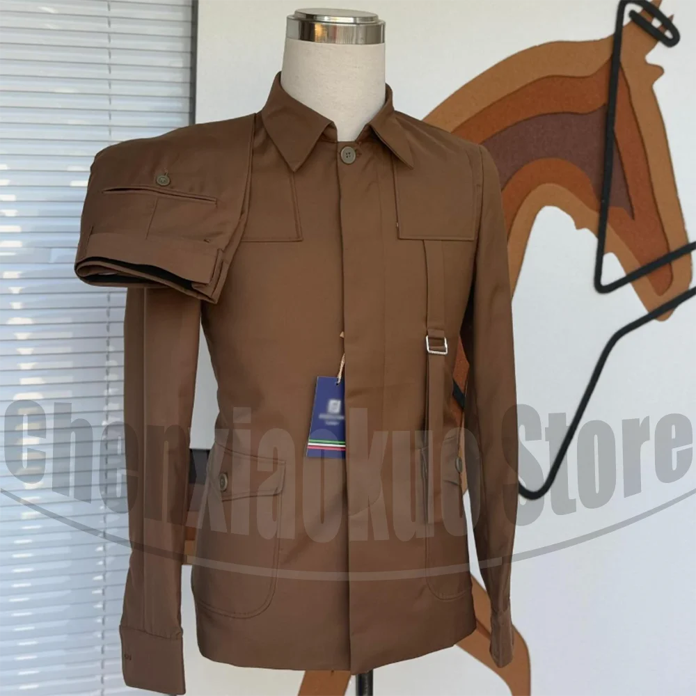 Men's Stand Collar Suit 2 Piece Fashion Unique Shoulder Design Multiple Pockets Outfit Slim Fit Party Casual Business Male Suit