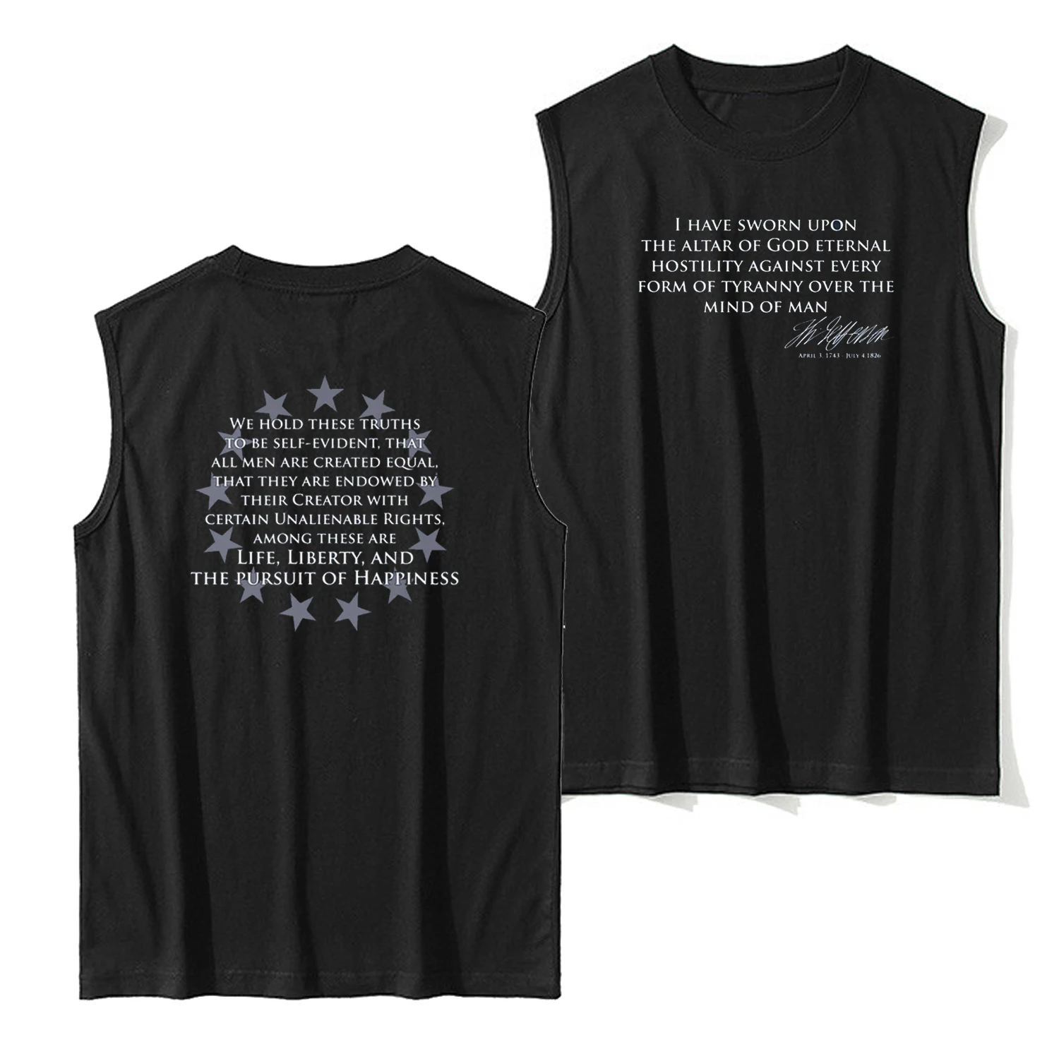 THOMAS JEFFERSON Famous Quotes Hostility To Tyranny Vest New 100% Cotton O-Neck Summer Casual Mens Tanktop Sleeveless T-shirt